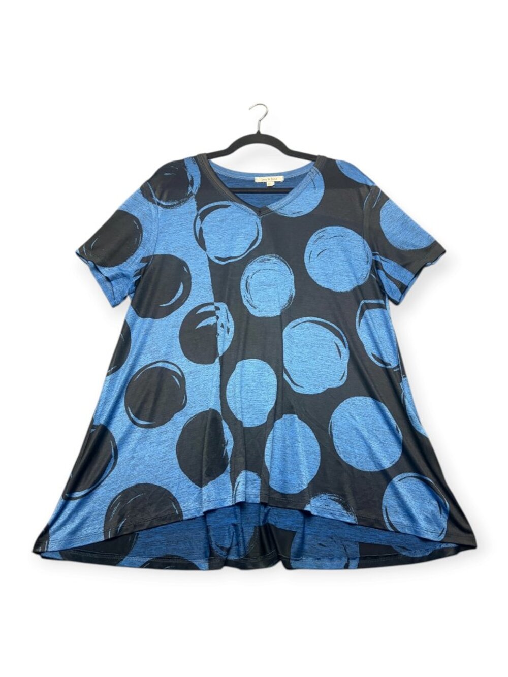 Jess and Jane Size Xl Blouse Top Polka Dots Blue Black Bubbly Artsy Short Sleeve